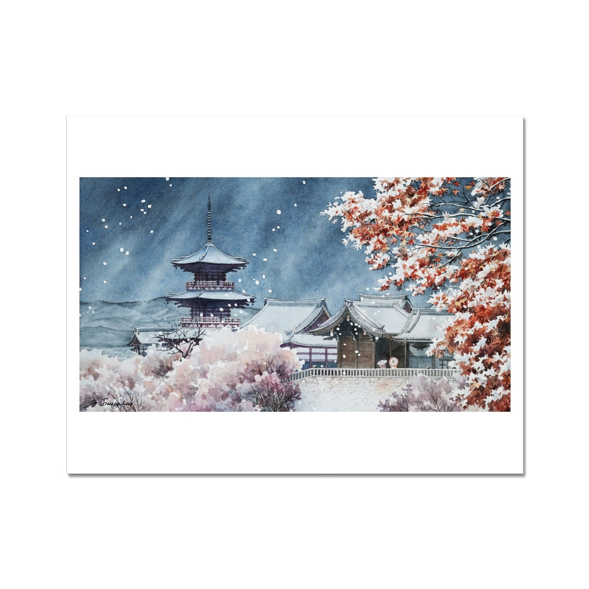 Kiyomizu-Dera Temple Late Fall Ukiyo-e Style Fine Art Print