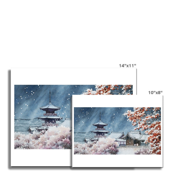 Kiyomizu-Dera Temple Late Fall Ukiyo-e Style Fine Art Print